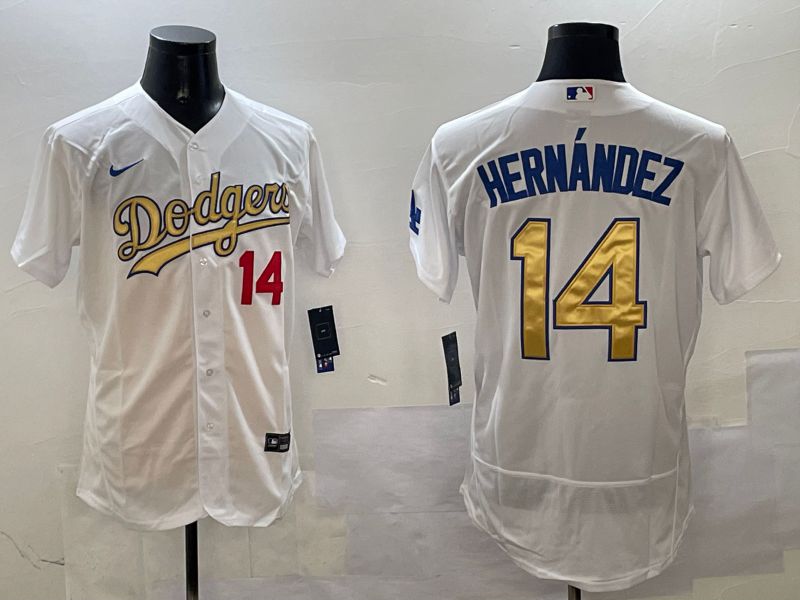 Men Los Angeles Dodgers #14 Hernandez White Elite 2025 Nike MLB Jersey style 2
